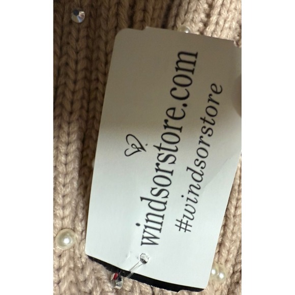 Windsor Pink Mauve Rhinestone Pearl Pompom Beanie NWT Winter Snow Fashion - Picture 6 of 6